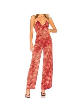 House of Harlow Red Halter Jumpsuit with Wide Leg size small